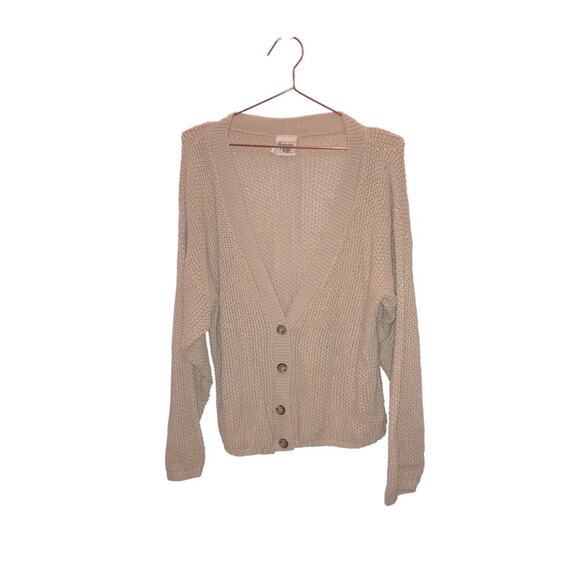 Vintage Huntington Ridge Cardigan Sweater Medium tan Crop Chunky Hand Knit - Picture 1 of 6